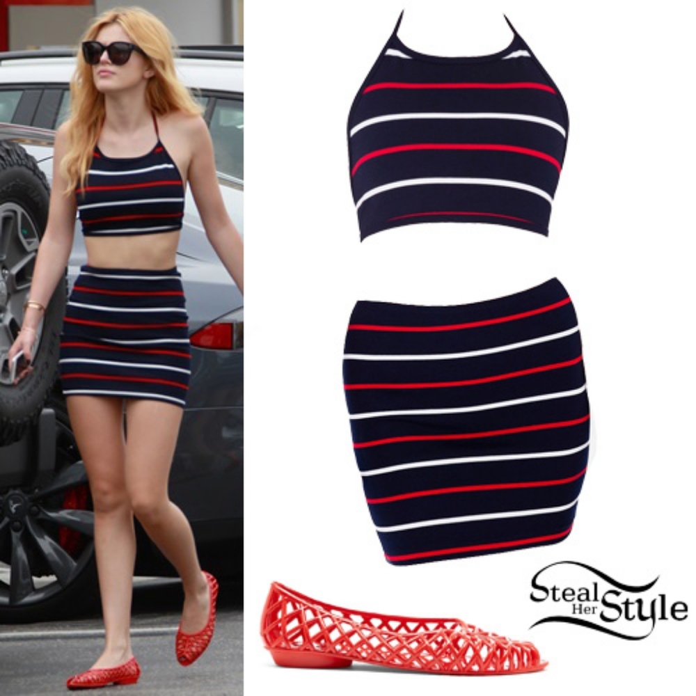 GUC American Apparel Navy Striped Ponte Crop Top M - Picture 5 of 5